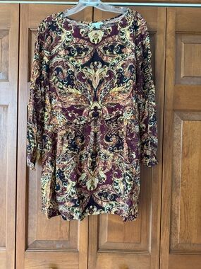 J. Jill Paisley Print Tunic in Burgundy and Gold Tones